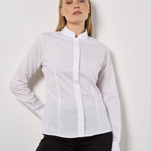 Women's mandarin collar shirt long-sleeved (tailored fit) Thumbnail